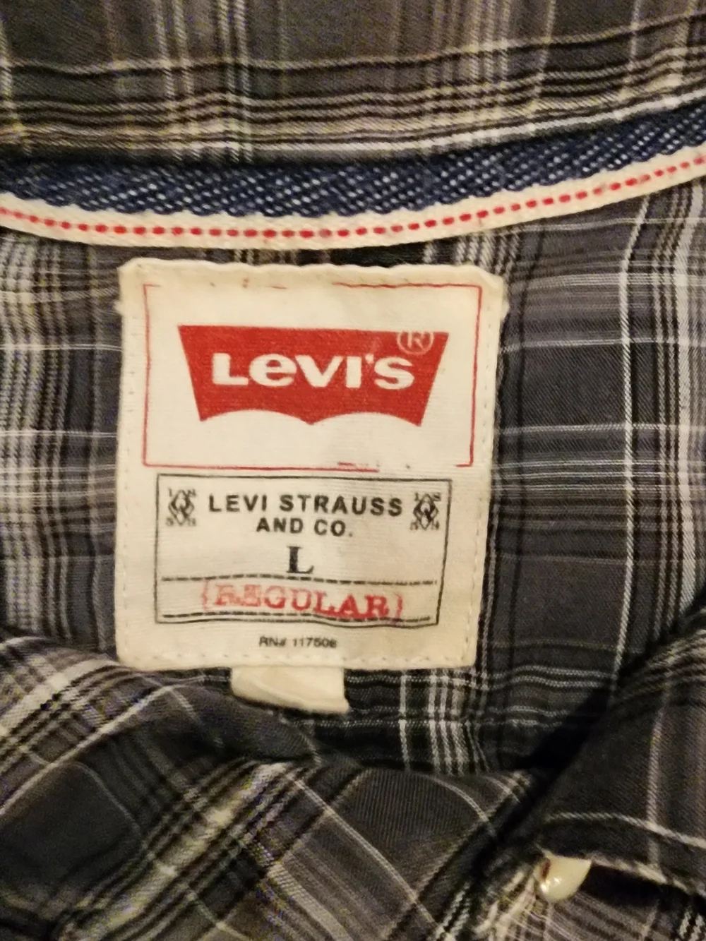 Levi's Gray and Black Plaid Snap-Front Button-Down Shirt Men's XL